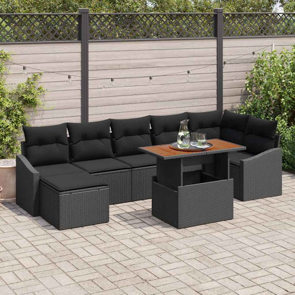Garden Dining Set with Cushion 8 pcs Black and Brown