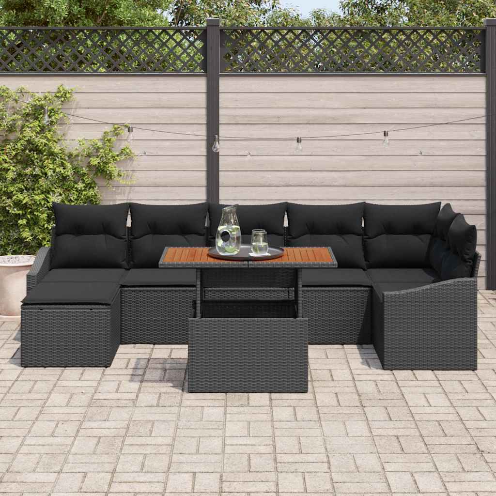 Garden Dining Set with Cushion 8 pcs Black and Brown
