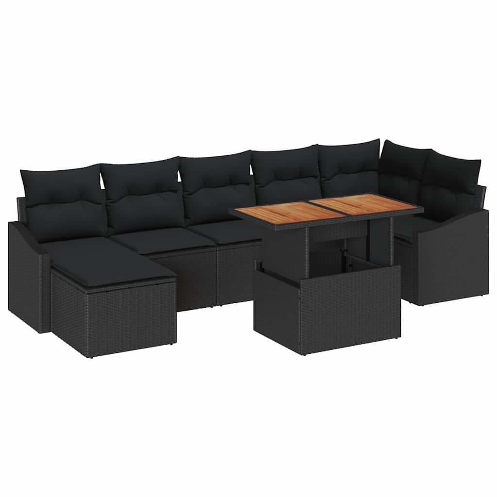 Garden Dining Set with Cushion 8 pcs Black and Brown