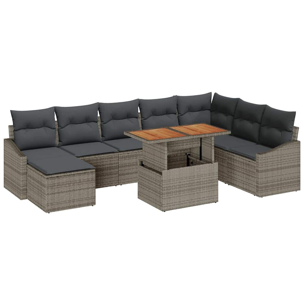 Garden Dining Set with Cushion 9 pcs Grey and Brown