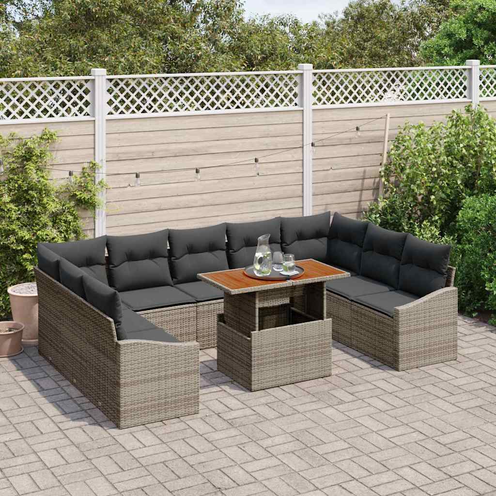 Garden Sofa Set 10 pcs Grey and Brown