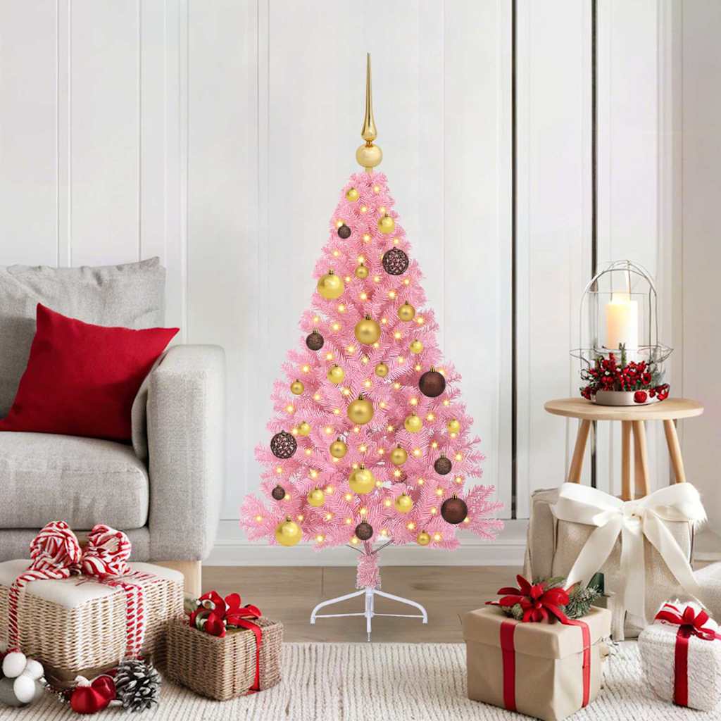 Artificial Pre-lit Christmas Tree with 150 LEDs Pink 120 cm PVC