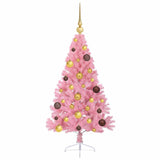 Artificial Pre-lit Christmas Tree with 150 LEDs Pink 120 cm PVC - Top-Down View