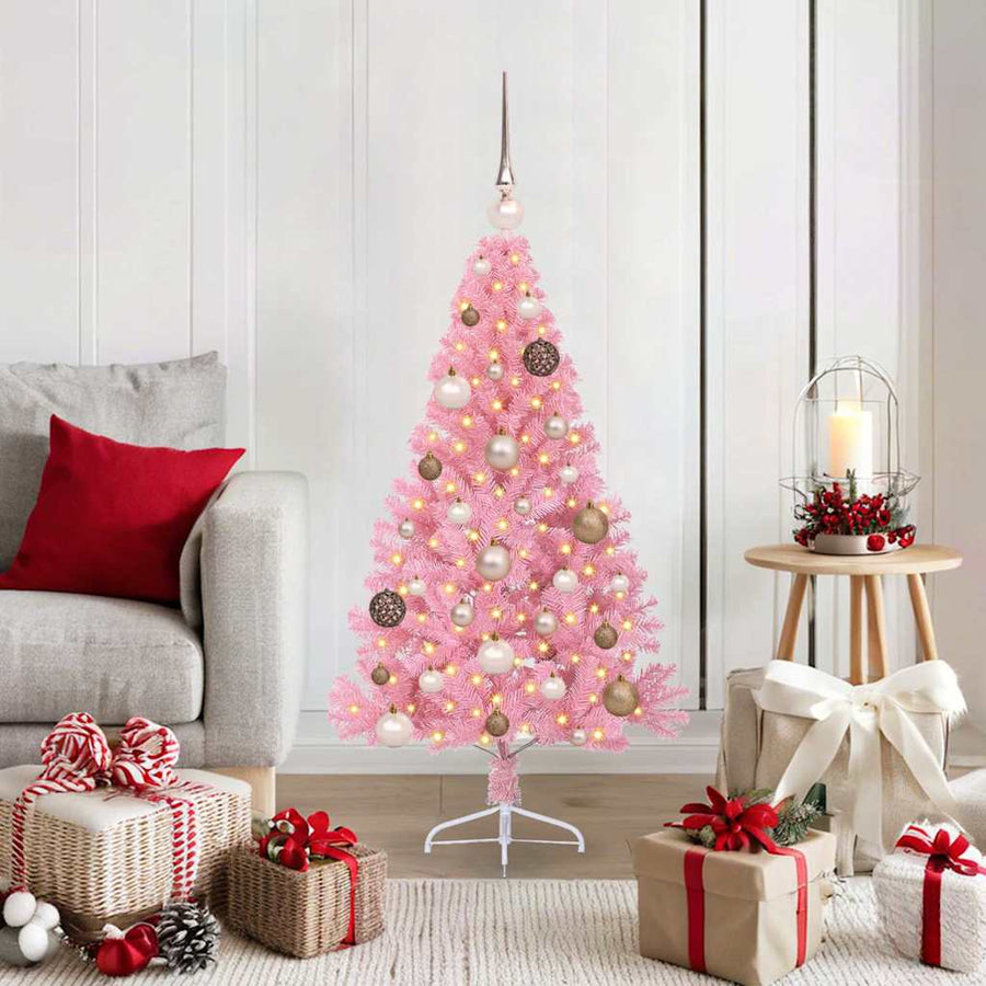 Artificial Pre-lit Christmas Tree with 150 LEDs Pink 120 cm PVC