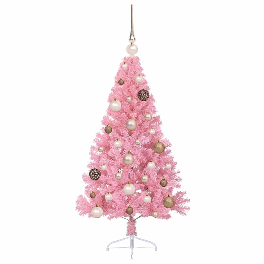Artificial Pre-lit Christmas Tree with 150 LEDs Pink 120 cm PVC