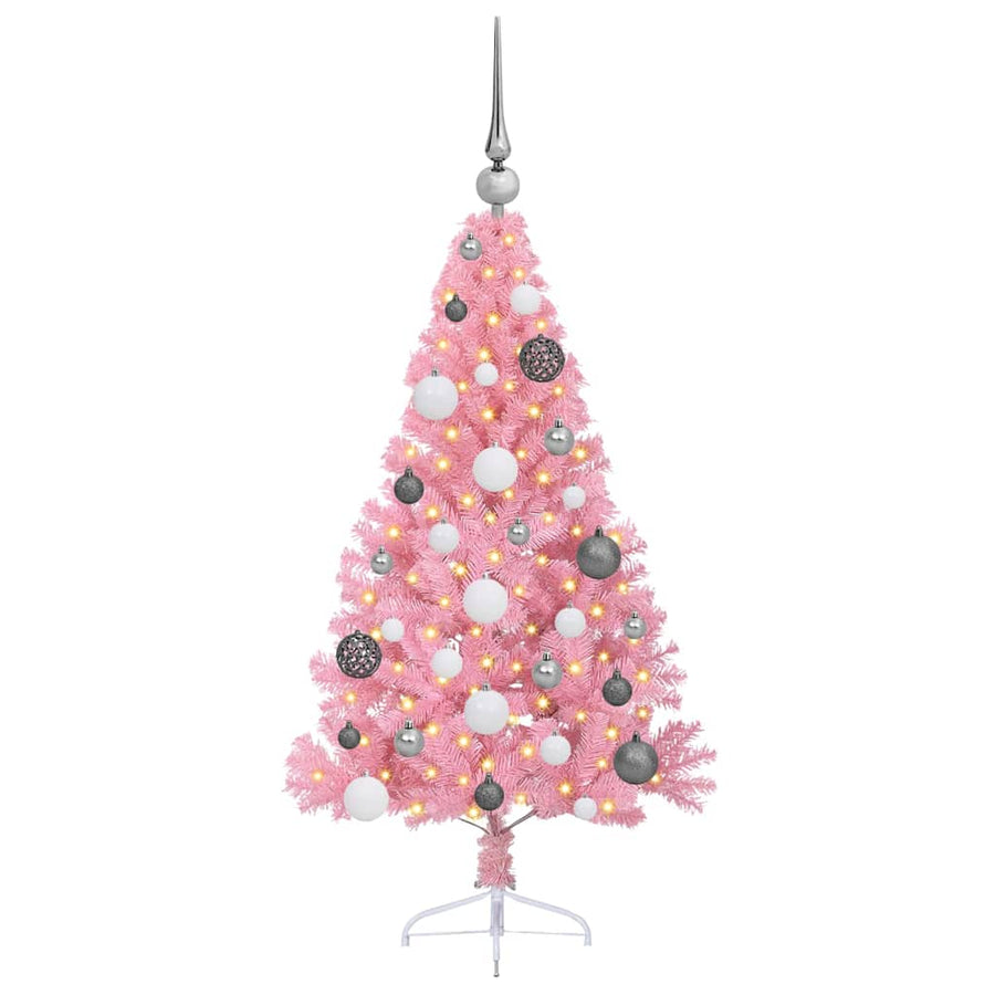 Artificial Pre-lit Christmas Tree with 150 LEDs Pink 120 cm PVC