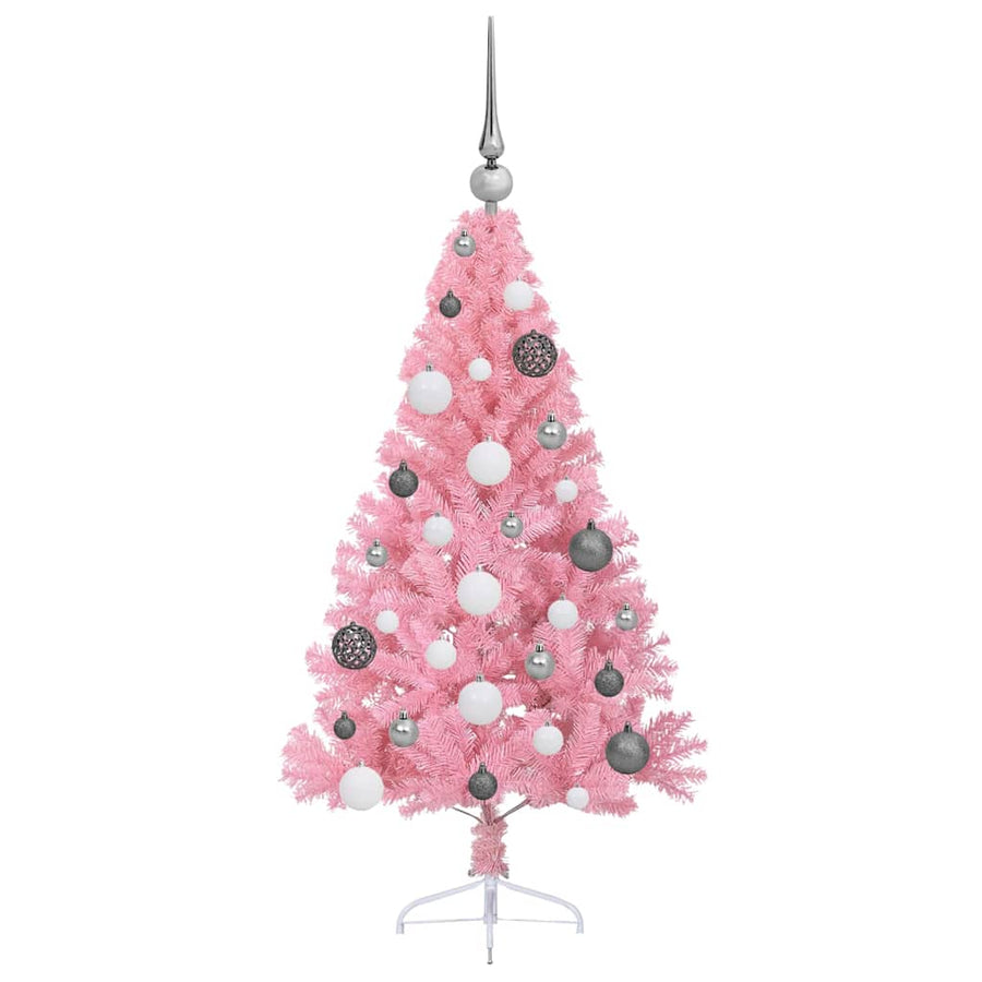 Artificial Pre-lit Christmas Tree with 150 LEDs Pink 120 cm PVC