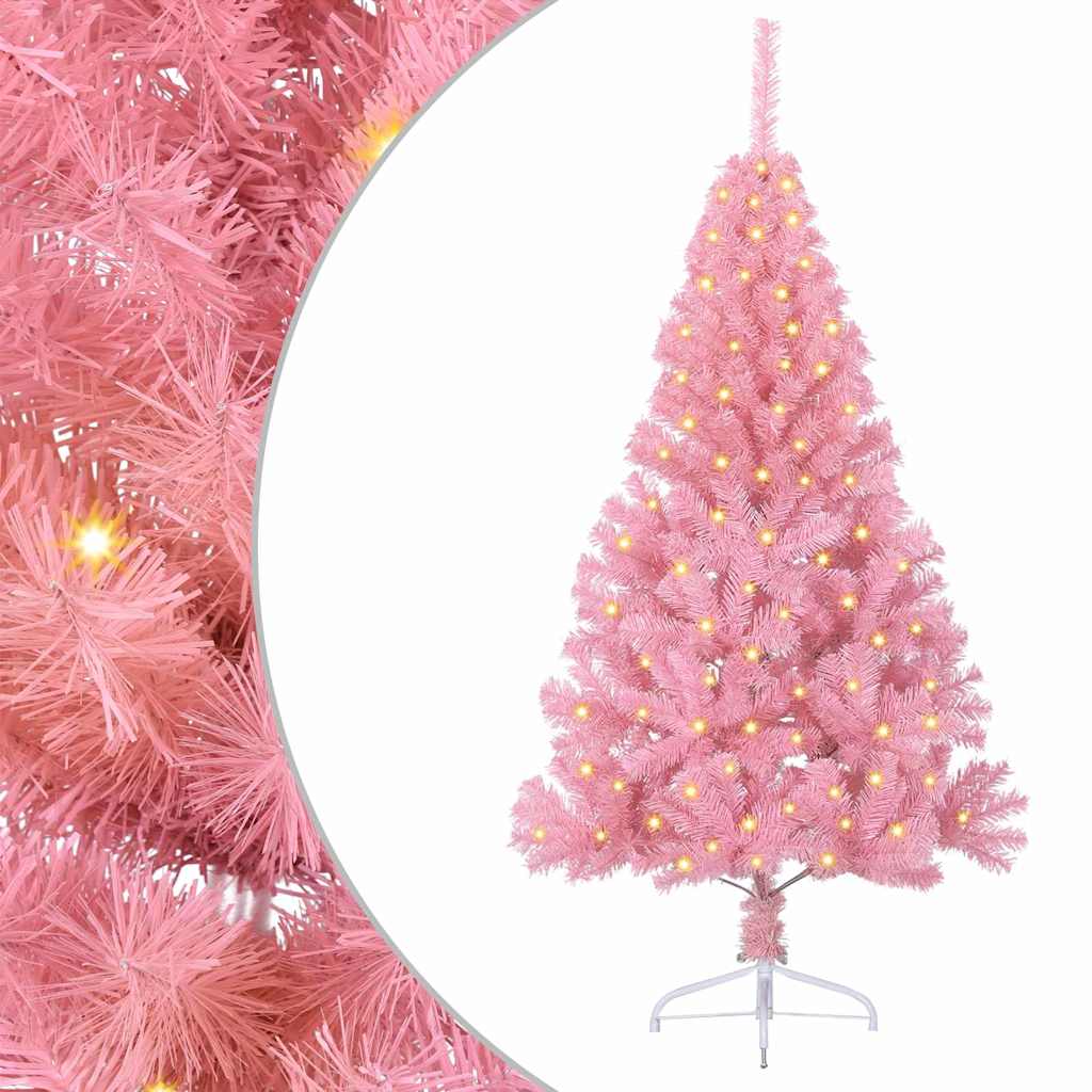 Artificial Pre-lit Christmas Tree with 150 LEDs Pink 150 cm PVC