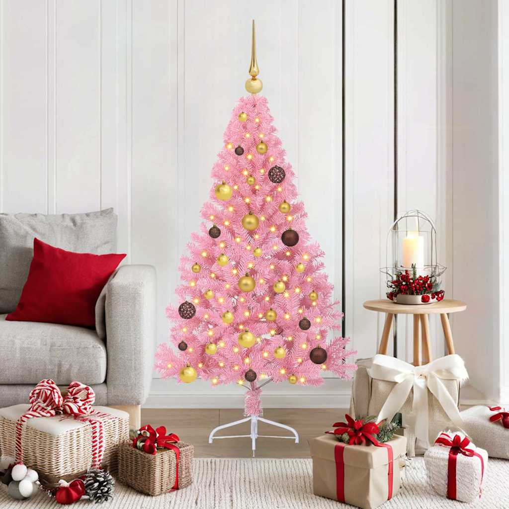 Artificial Pre-lit Christmas Tree with 150 LEDs Pink 150 cm PVC