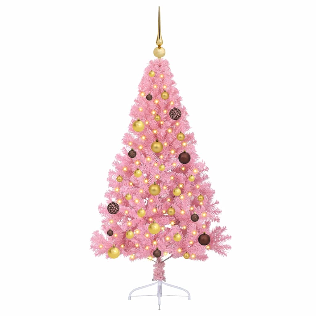 Artificial Pre-lit Christmas Tree with 150 LEDs Pink 150 cm PVC