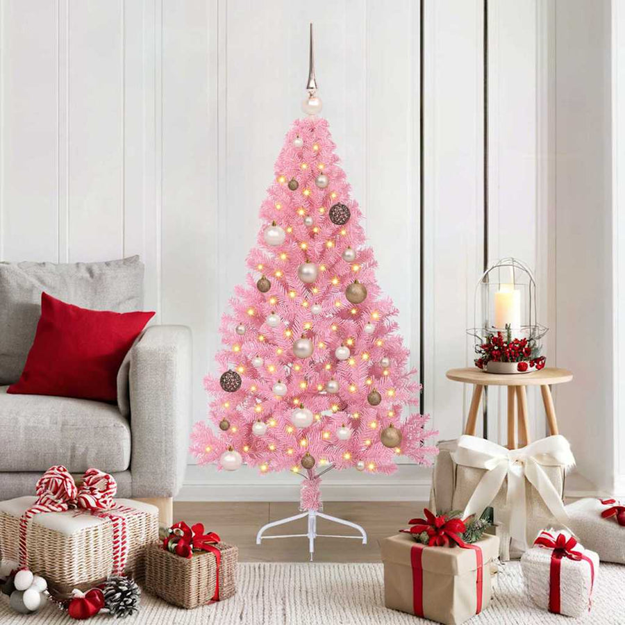 Artificial Pre-lit Christmas Tree with 150 LEDs Pink 150 cm PVC
