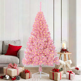 Artificial Pre-lit Christmas Tree with 300 LEDs Pink 180 cm PVC