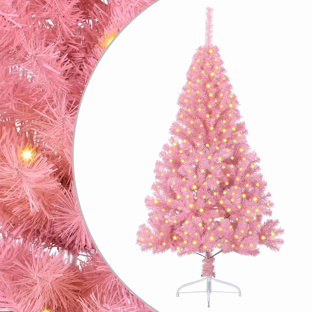 Artificial Pre-lit Christmas Tree with 300 LEDs Pink 180 cm PVC