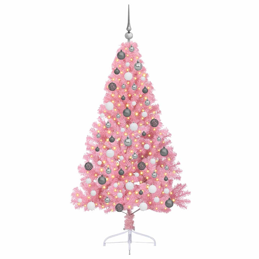 Artificial Pre-lit Christmas Tree with 300 LEDs Pink 180 cm PVC