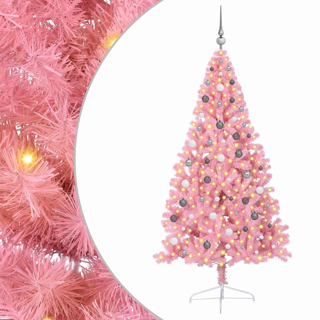 Artificial Pre-lit Christmas Tree with 300 LEDs Pink 210 cm PVC