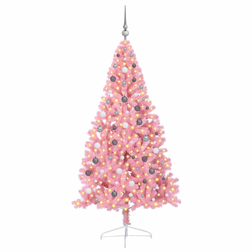 Artificial Pre-lit Christmas Tree with 300 LEDs Pink 210 cm PVC
