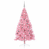 Artificial Pre-lit Christmas Tree with 300 LEDs Pink 210 cm PVC - 45-Degree Angle
