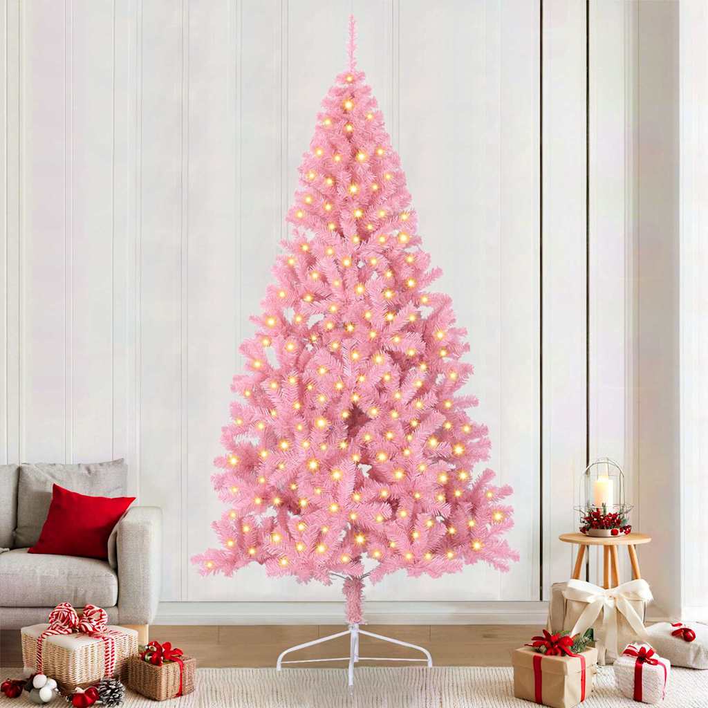 Artificial Pre-lit Christmas Tree with 300 LEDs Pink 240 cm PVC