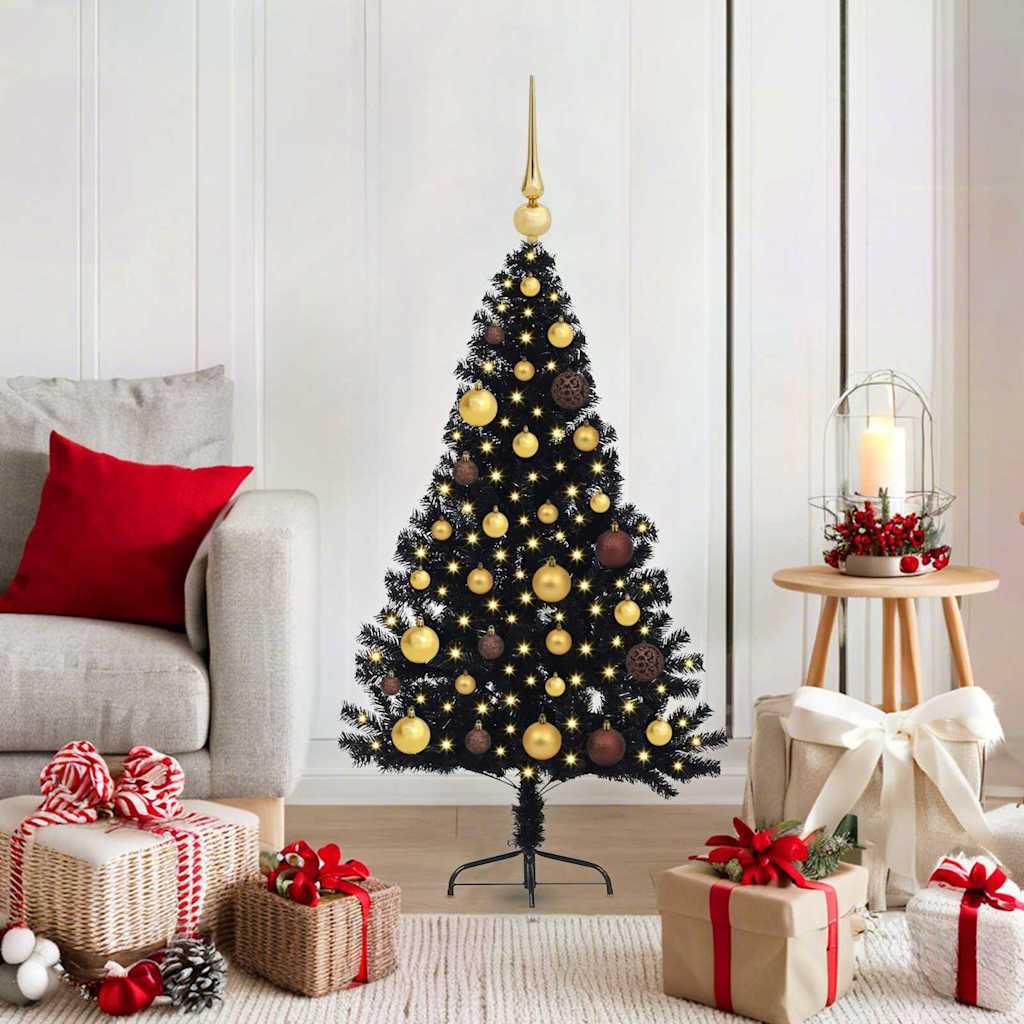 Artificial Pre-lit Christmas Tree Black 120 cm PVC