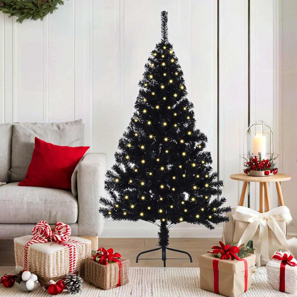 Artificial Pre-lit Christmas Tree Black 150 cm PVC