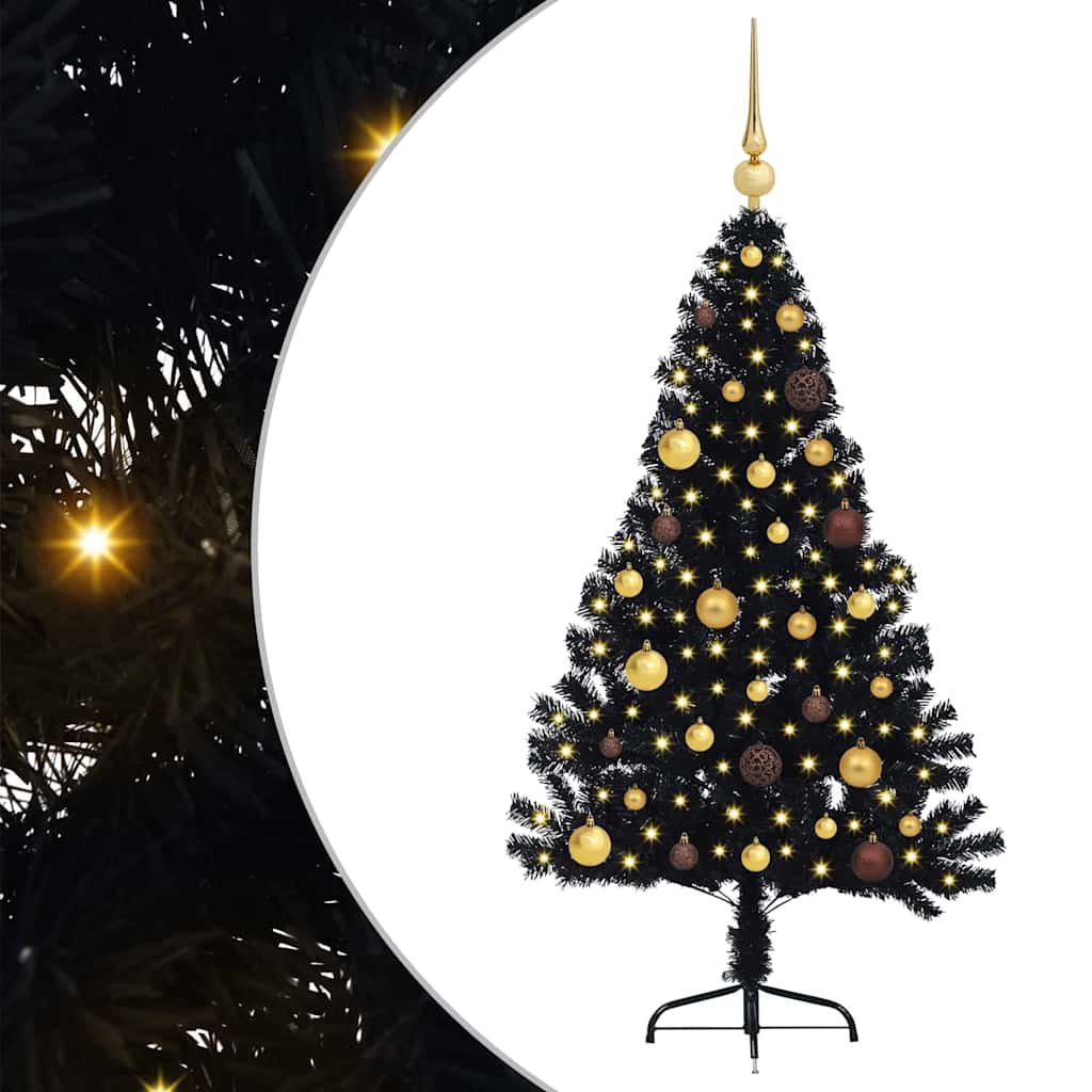 Artificial Pre-lit Christmas Tree Black 150 cm PVC