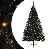 Artificial Pre-lit Christmas Tree Black 180 cm PVC - Front View