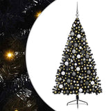 Artificial Pre-lit Christmas Tree Black 180 cm PVC - Front View