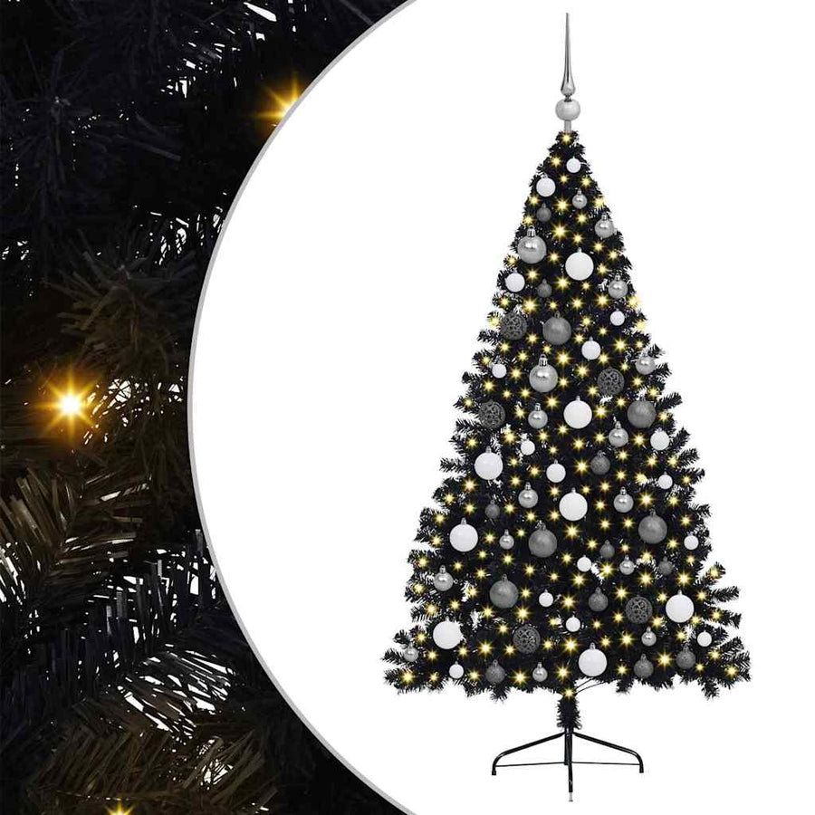 Artificial Pre-lit Christmas Tree Black 180 cm PVC