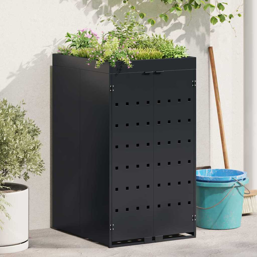 Wheelie Bin Storage with Planter Roof for Single 240L Bin Black