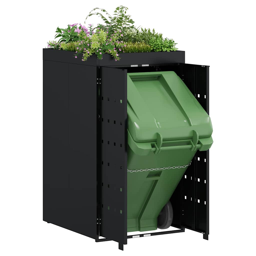 Wheelie Bin Storage with Planter Roof for Single 240L Bin Black