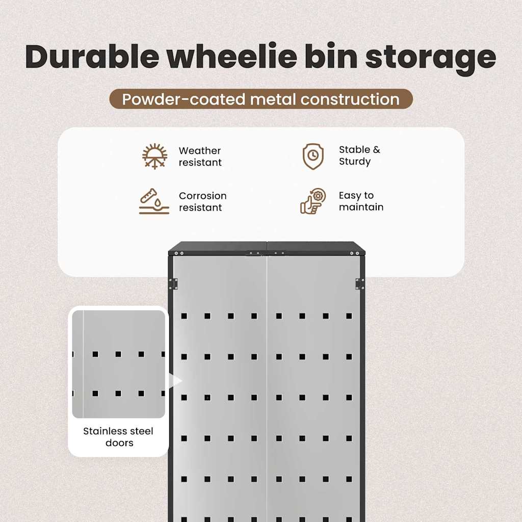 Wheelie Bin Storage with Gas Lift-up Lid for 240L Bin Steel