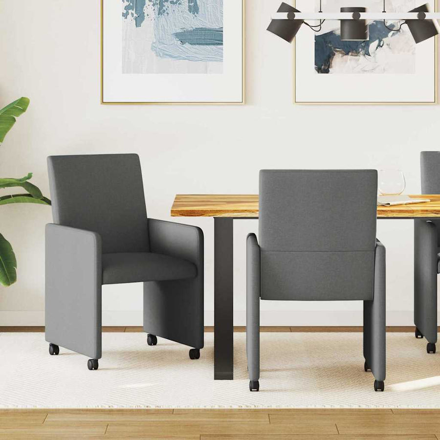 Dining Chairs with Wheels 2 pcs Fabric Dark Grey