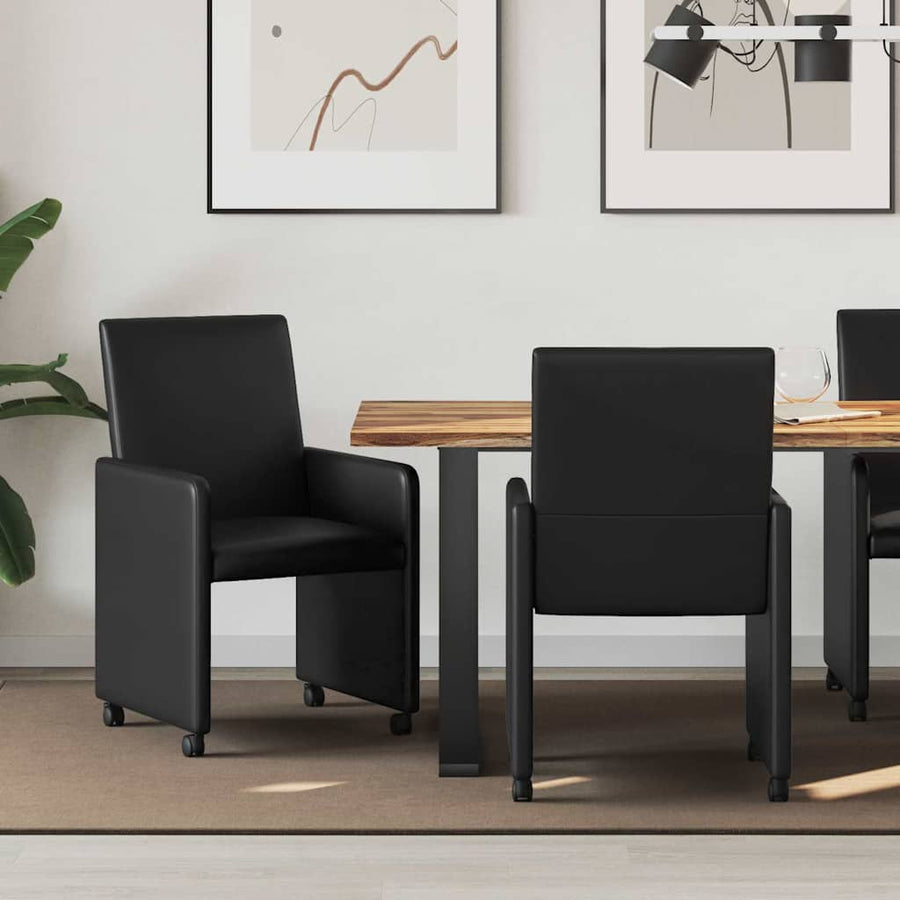 Dining Chairs with Wheels 2 pcs Faux leather Black