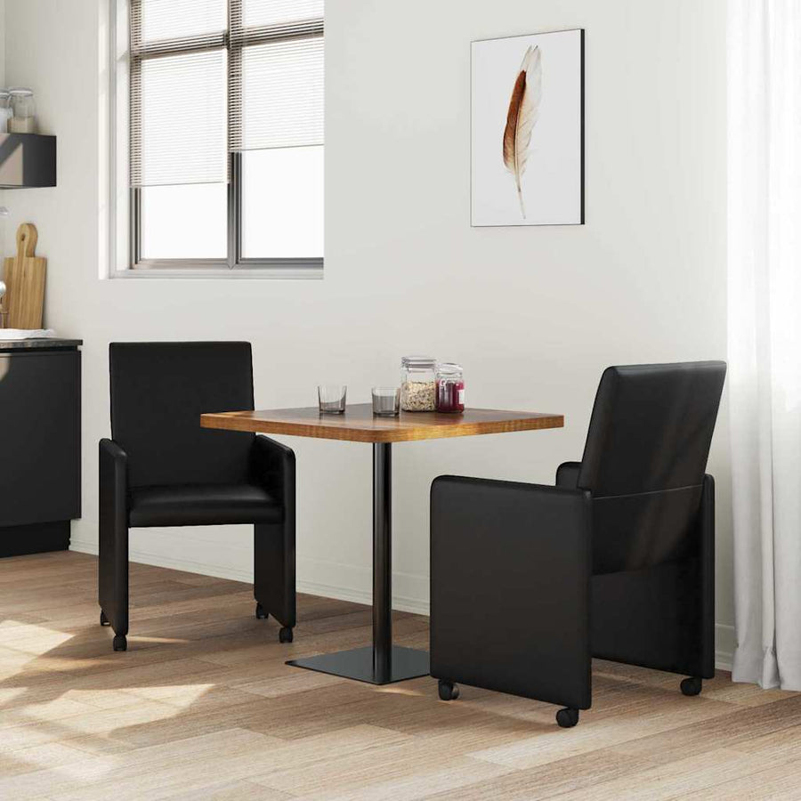 Dining Chairs with Wheels 2 pcs Faux leather Black