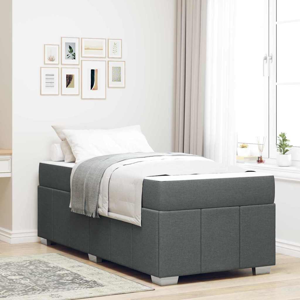 Bed Frame with Mattress Dark Grey 90 x 190 cm Fabric