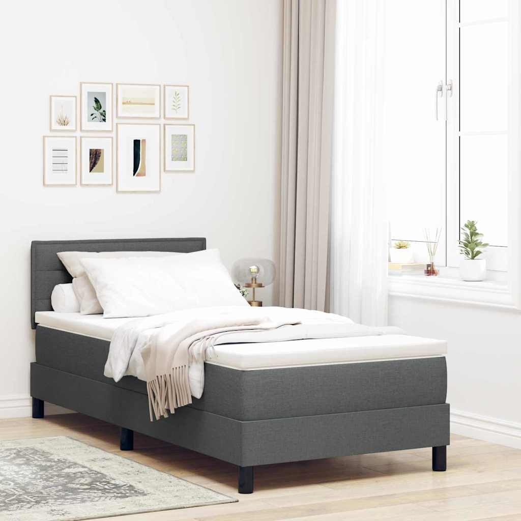 Box Spring Bed Dark Grey and White 107 x 203 cm Fabric