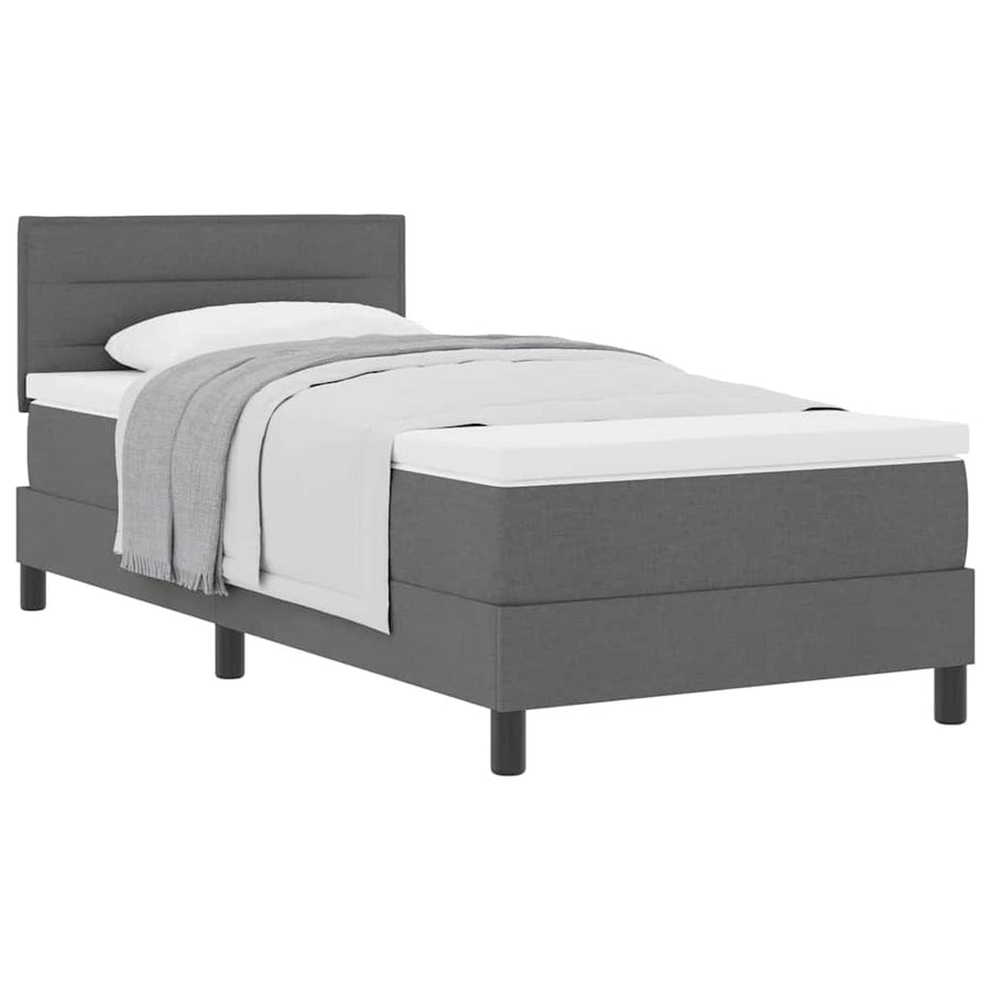 Box Spring Bed Dark Grey and White 107 x 203 cm Fabric