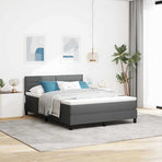 Box Spring Bed Dark Grey and White 137 x 187 cm Fabric