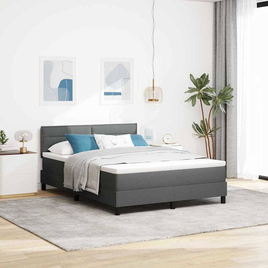 Box Spring Bed Dark Grey and White 137 x 187 cm Fabric