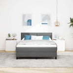 Box Spring Bed Dark Grey and White 137 x 187 cm Fabric