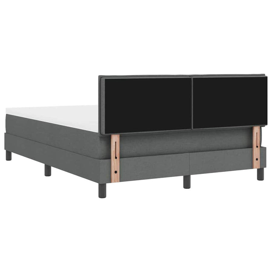 Box Spring Bed Dark Grey and White 137 x 187 cm Fabric