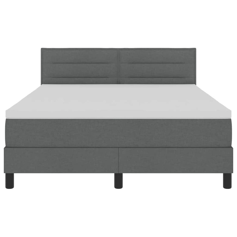 Box Spring Bed Dark Grey and White 137 x 187 cm Fabric