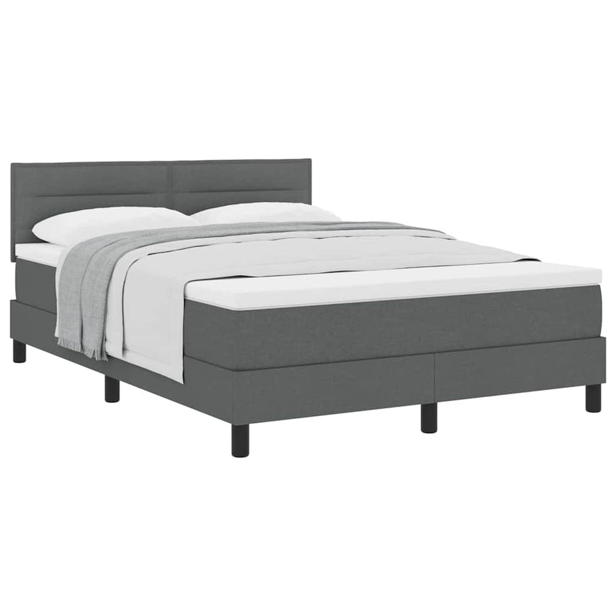 Box Spring Bed Dark Grey and White 152 x 203 cm Fabric