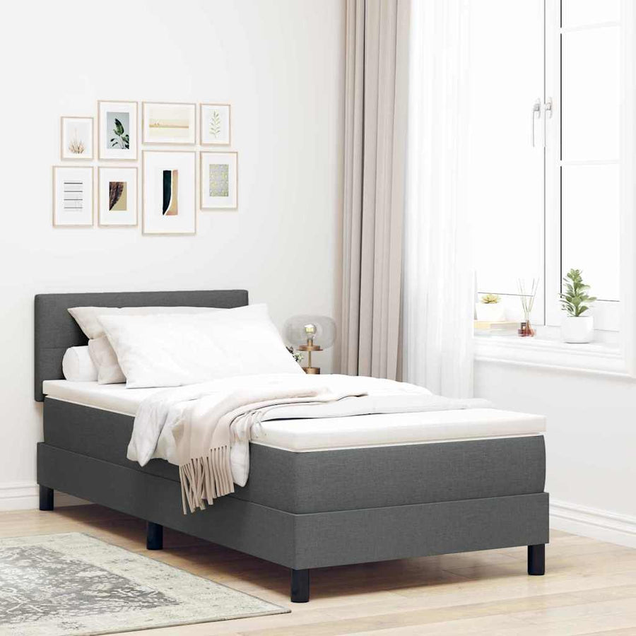 Box Spring Bed Dark Grey and White 107 x 203 cm Fabric