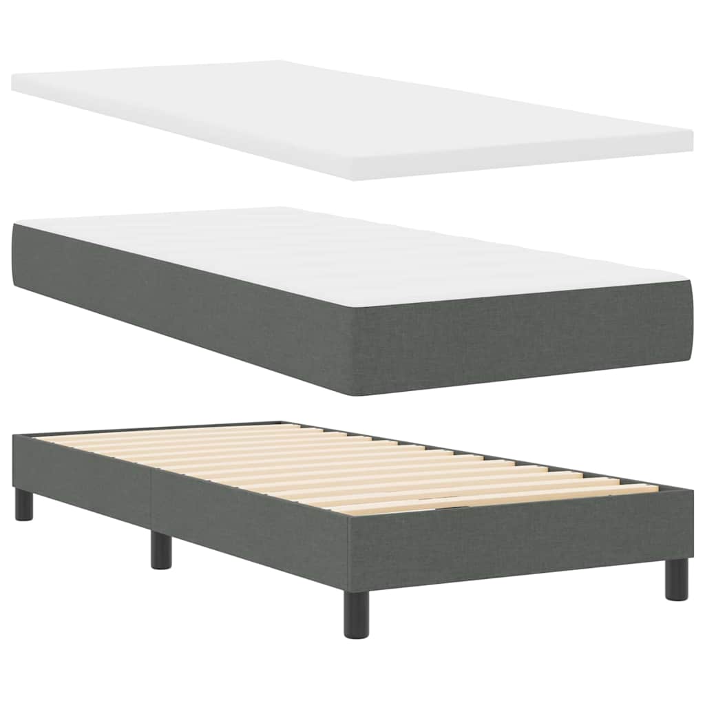 Box Spring Bed Dark Grey and White 107 x 203 cm Fabric