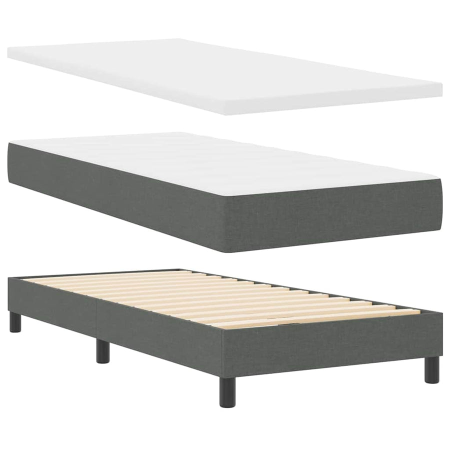 Box Spring Bed Dark Grey and White 107 x 203 cm Fabric