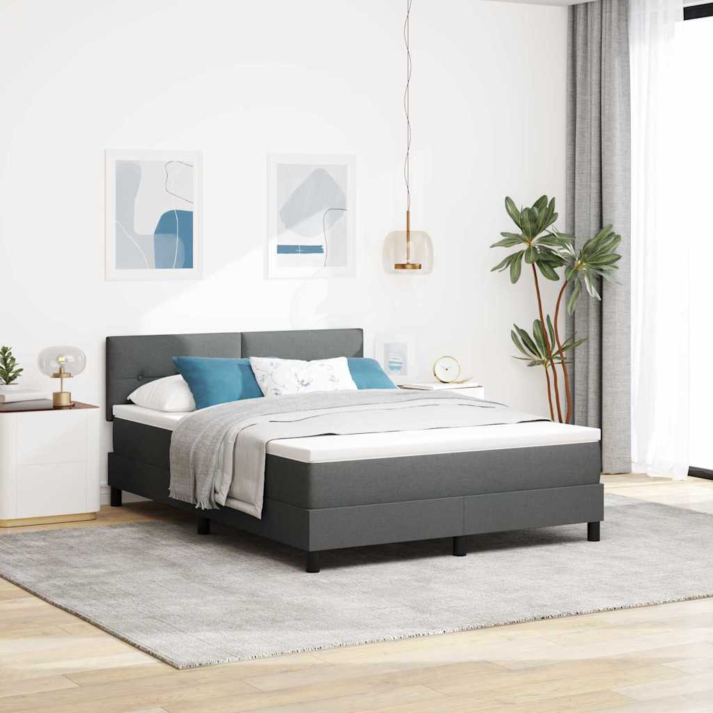 Box Spring Bed Dark Grey and White 137 x 187 cm Fabric