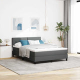 Box Spring Bed Dark Grey and White 137 x 187 cm Fabric