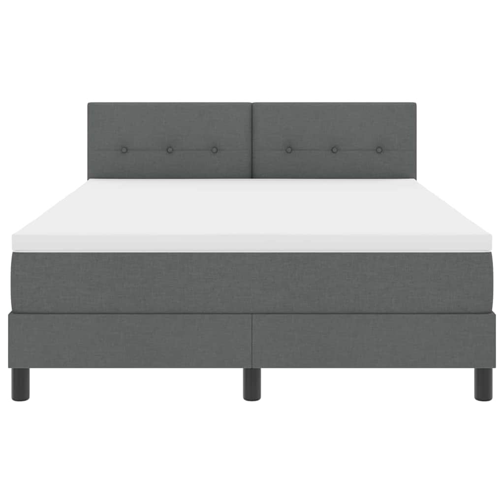 Box Spring Bed Dark Grey and White 137 x 187 cm Fabric
