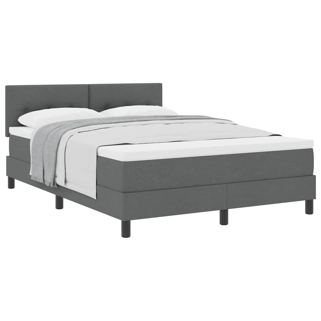 Box Spring Bed Dark Grey and White 137 x 187 cm Fabric